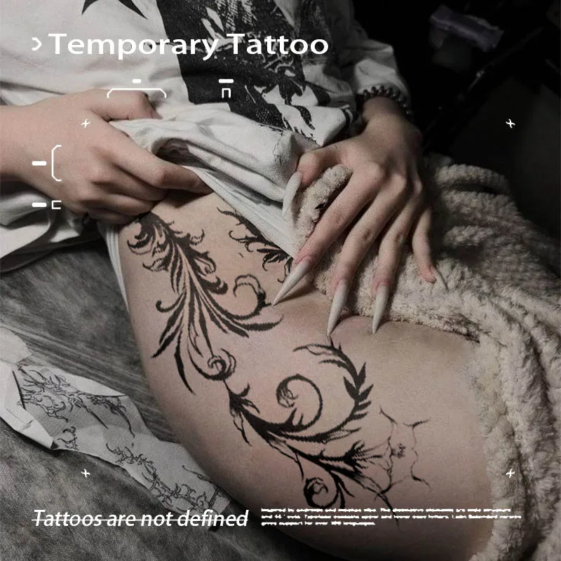Herbal Juice Semi-Permanent Tattoo Sticker Gothic Tribal Vine Waterproof Hotwife Temporary Tattoo Fake Tattoo for Thigh Body Art