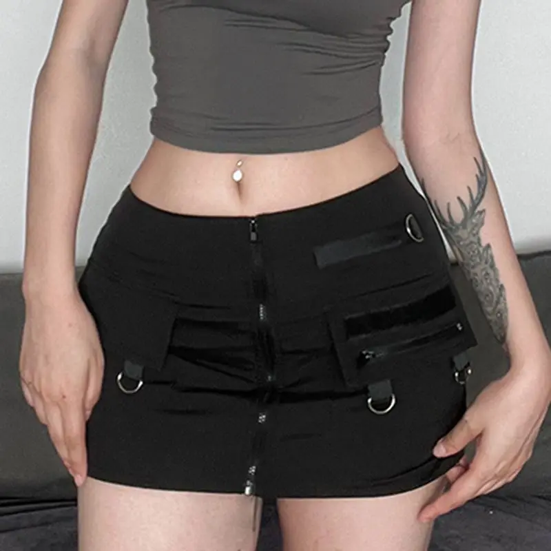 Mini Cargo Rok Zak Patchwork Laagbouw Punk Stijl Vrouwen Casual Black Y 2K Korte Rokken Koreaanse Mode Sexy Esthetische