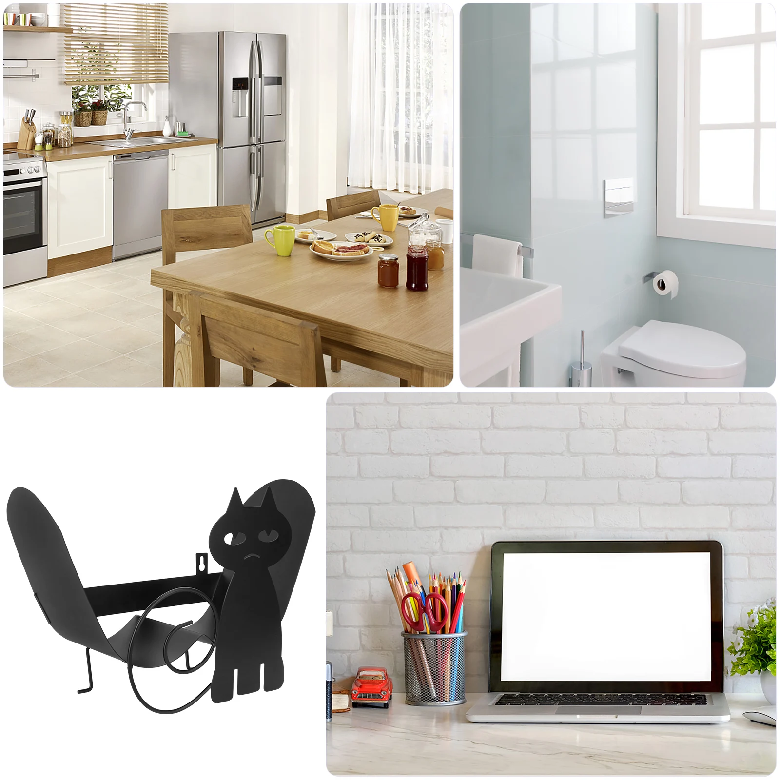 

Iron Cat Paper Holder Roll Paper Storage Rack Large Capacity Home Office Bathroom Storage Rack Metal Wall Mount Tissue Dispenser