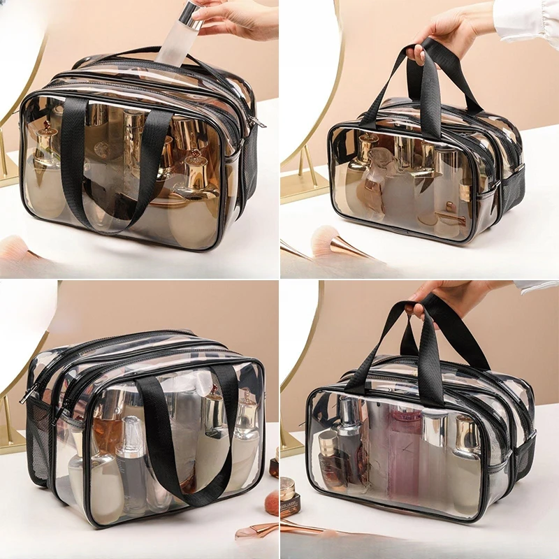 Portable Travel Wash Bag Female Transparent Waterproof Makeup Pouch Case Large Capacity Cosmetic Organizer Wet-dry Separation