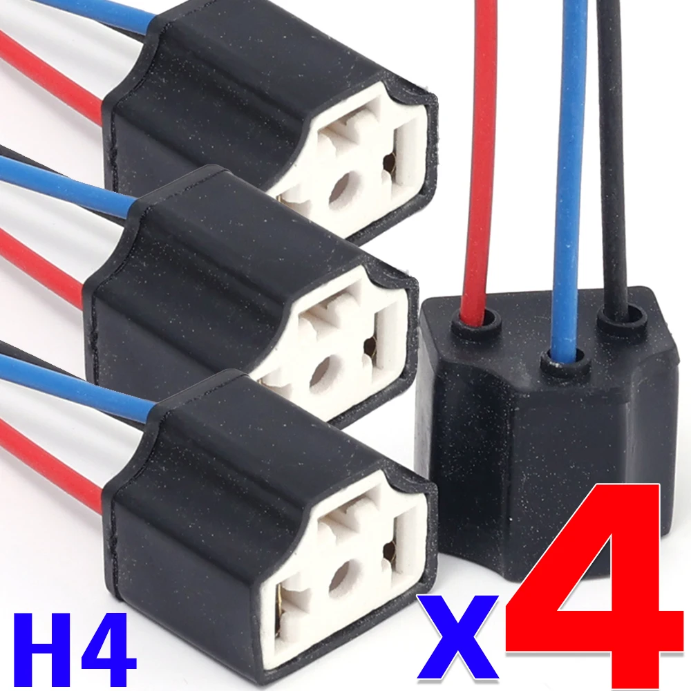 H4 Car Bulb Lampholder 3-hole Ceramic Wire Wiring Car Headlight Bulb Light Beam Socket Plug Auto Light Accessories Wire Socket