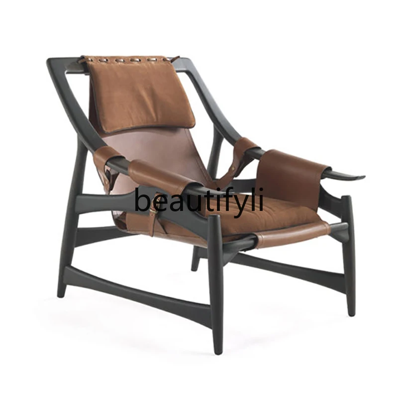 

Industrial style solid wood saddle leather casual sofa chair