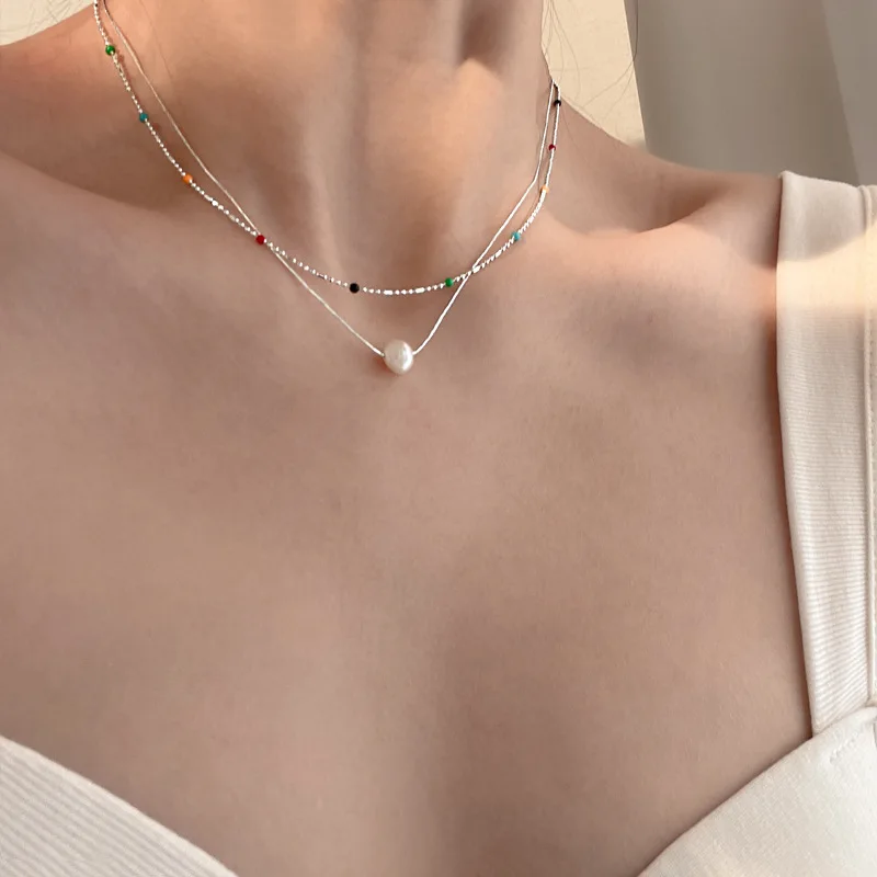 XIYANIKE Rainbow Beads Thin Necklace For Women Girl Clavicle Chain Choker New Fashion Jewelry Gift Party collares para mujer