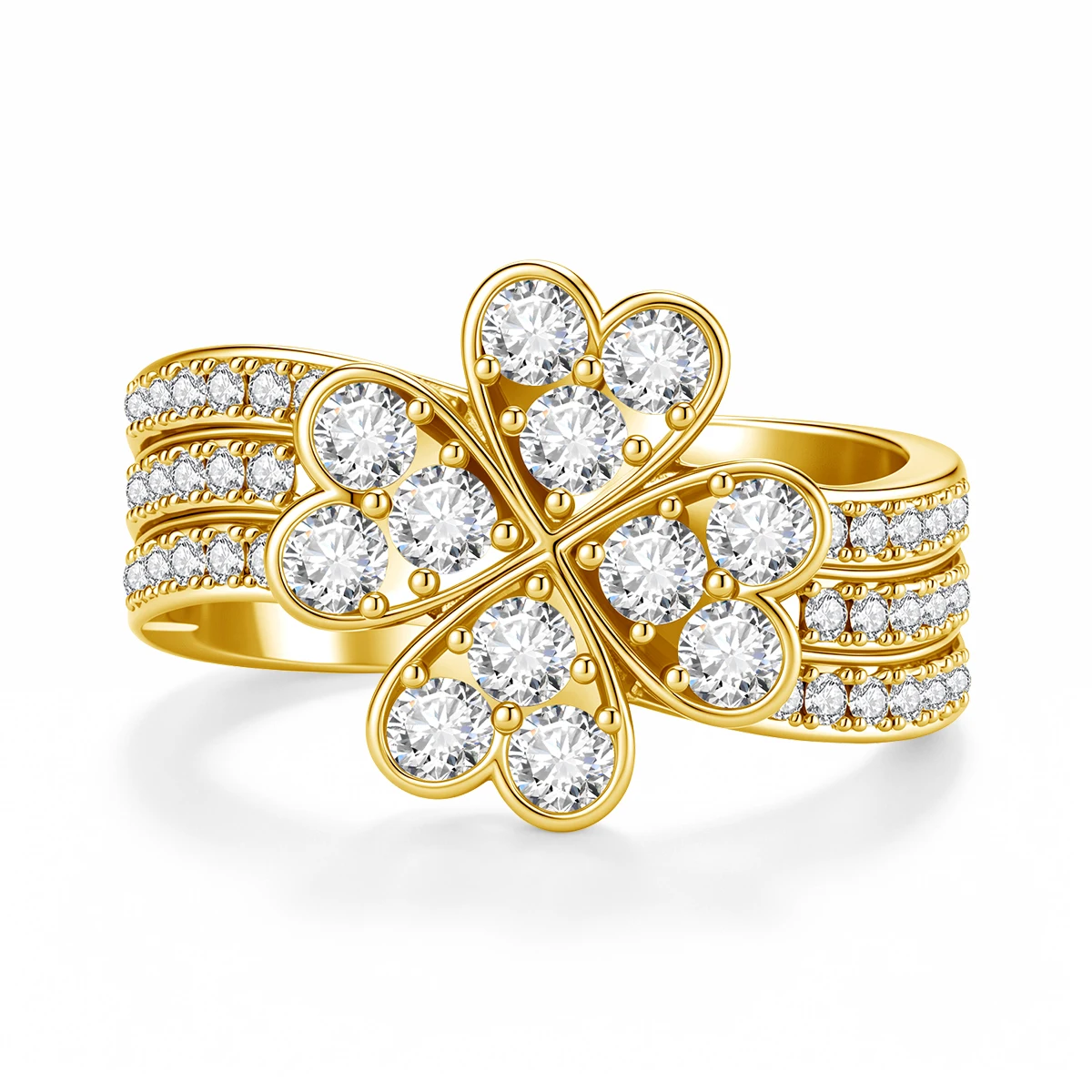 925 Sterling Silver Gold Plated Four Leaf Clover Ring Stackable Band Lucky Clover Wedding Engagement Ring Fine Jewelry Gifts