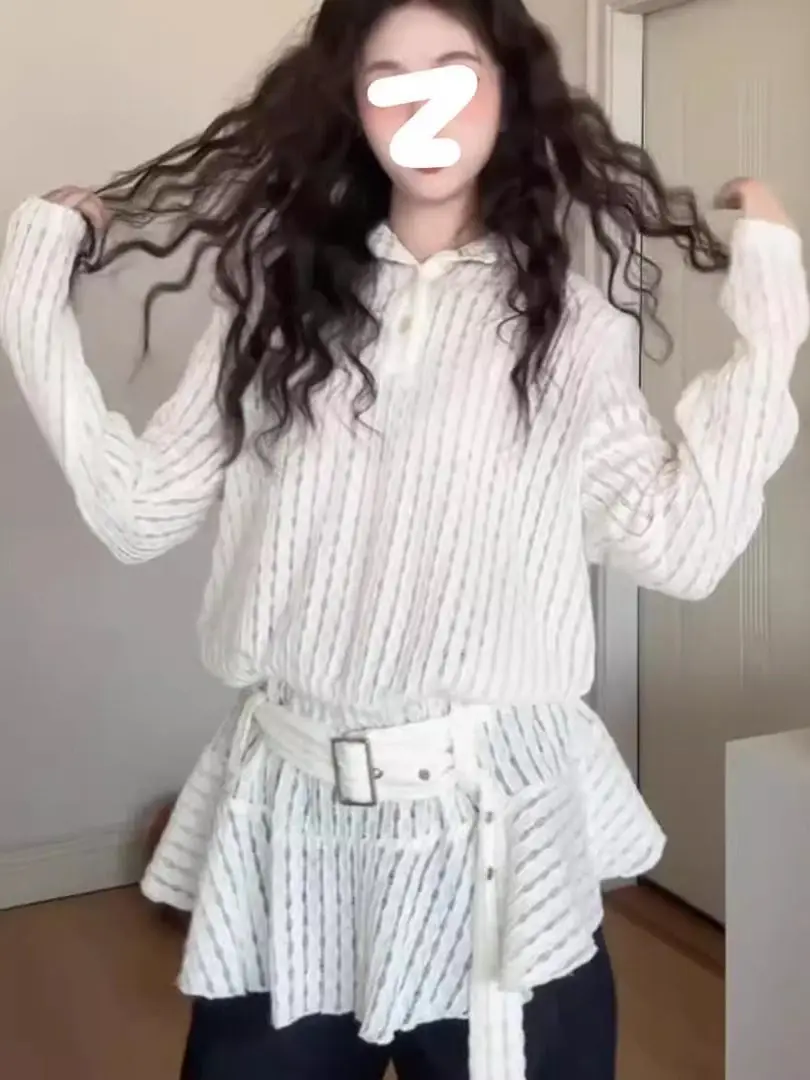 قميص نسائي طويل أبيض من الدانتيل المفرغ، تصميم فريد وجميل، قميص فرنسي فضفاض بلون واحد