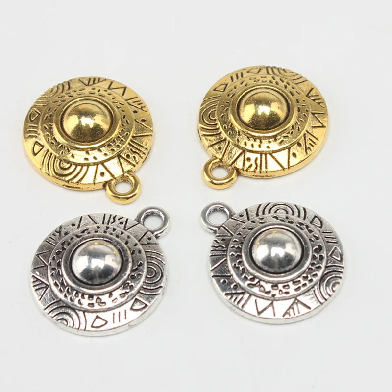 10pcs Mixed Retro Hieroglyph Multiturn Circle Alloy Pendant DIY Charms Punk Necklace Earrings Jewelry Making 22*18mm P699