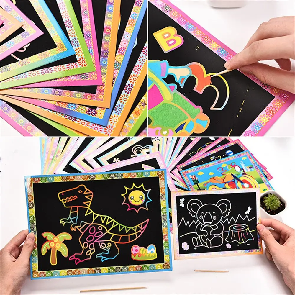 1/5/10pcs Magic Kids DIY Cartoon Educational Scratch Book Painting Doodling Coating Drawing Graffiti