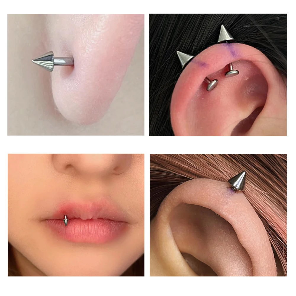 5pcs F136 Titanium Tip Lip Stud Earrings 16g18g Earlobe Tongue Ring Lip Stick Earrings Cartilage Ear Piercing Body Jewelry