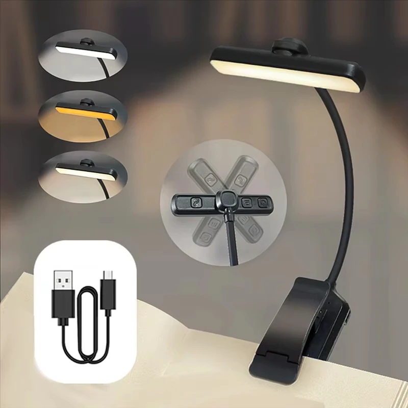 

24LEDПортативный гибкий и удобный для зажима ночной чтения с зарядкой через USB 3-цветный теплый и холодный белый флуоресцентный светильник для книг, практичный