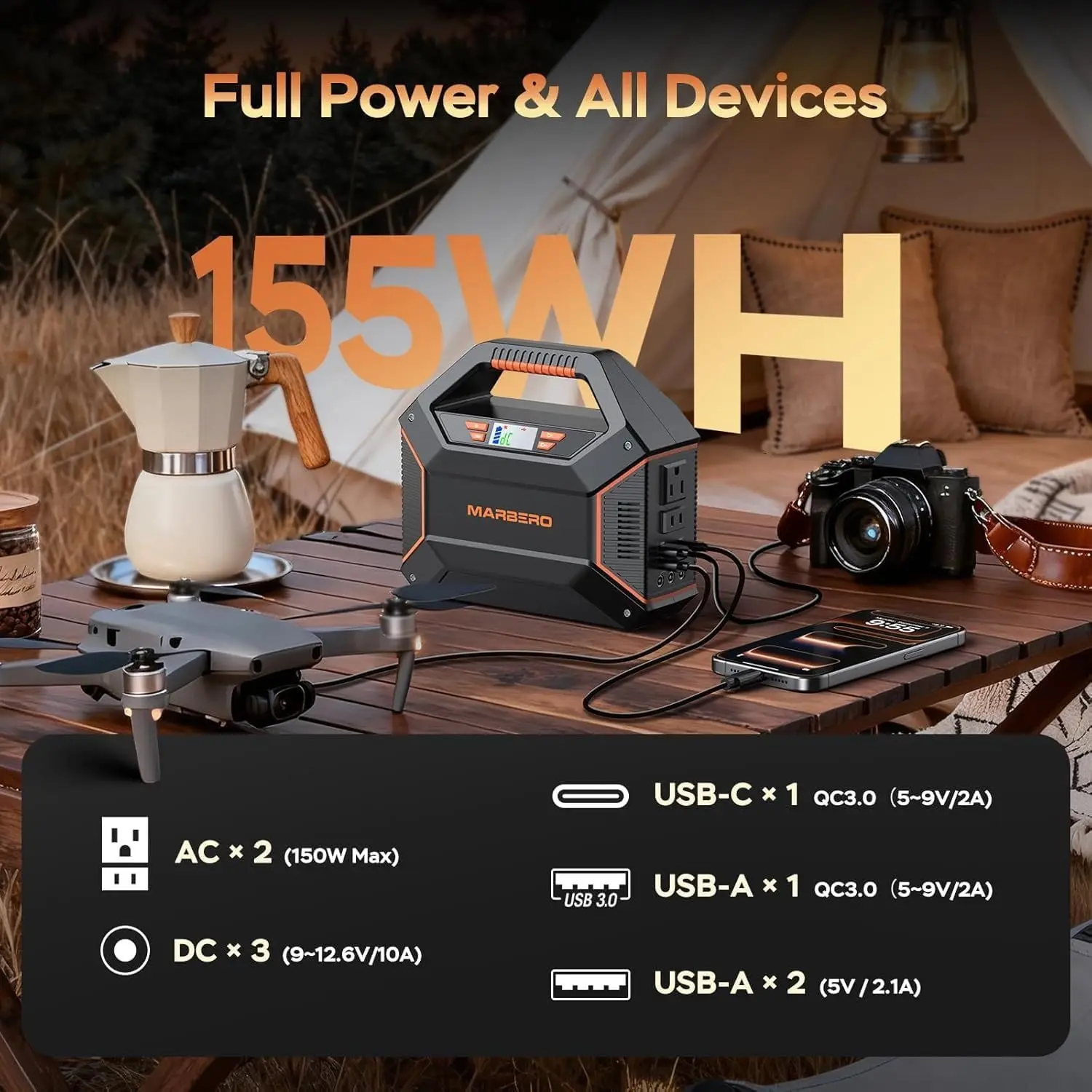 155Wh Solar Generator Included 30W Portable Power Station 100W 150W Surge Multi-Output Solar Powered Generator Ultra Lightweight view 2