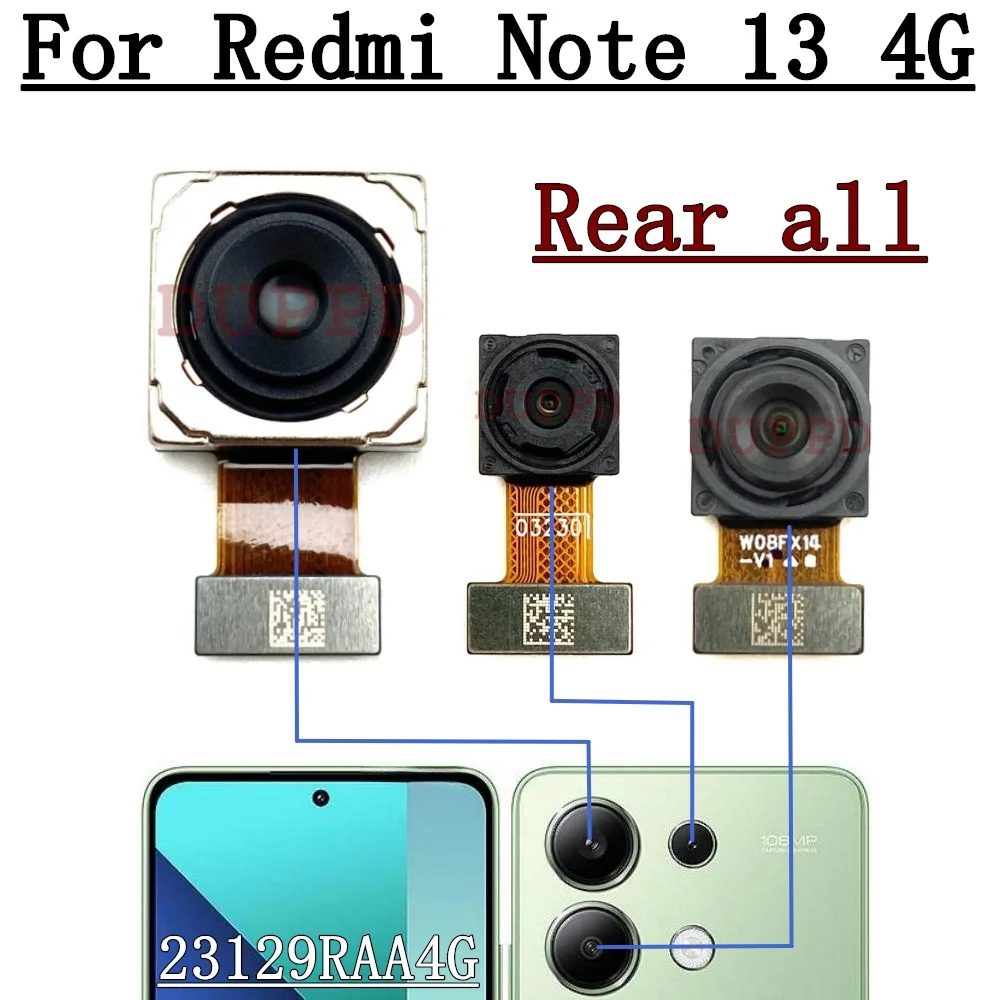 Fotocamera posteriore anteriore per Xiaomi Redmi Note 13 Note13 4G Selfie frontale rivolto verso il retro cavo flessibile del modulo della