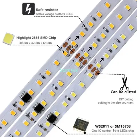 SMD 2835 120 LED/m DC24V IP20 10m 픽셀 LED 스트립 WS2811 SM16703 디지털 IC 흐르는 물 흐르는 빛 테이프 로프 리본 벨트