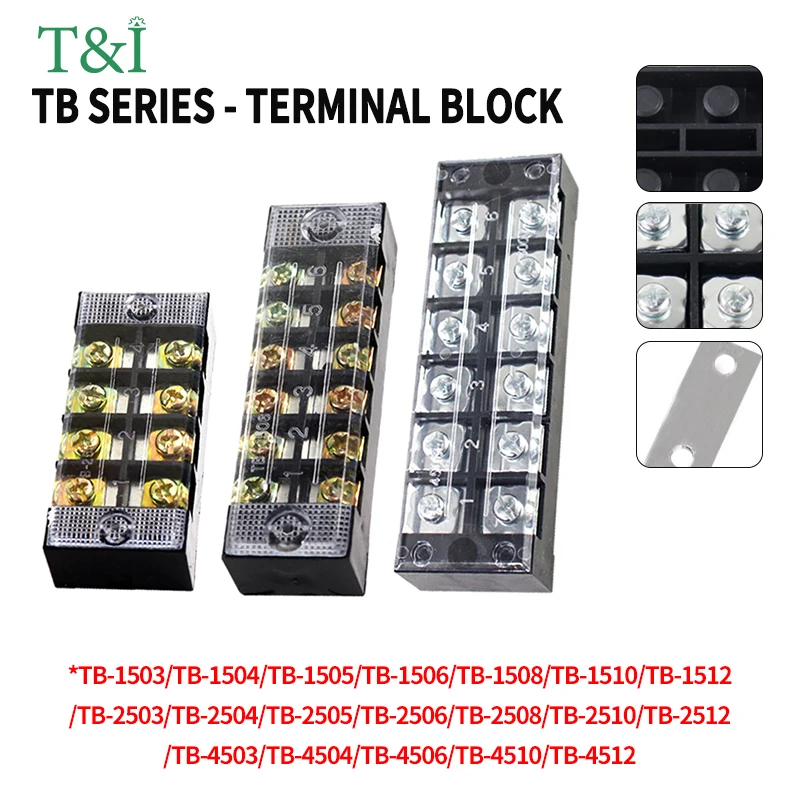 15A/25A/45A 3/4/6/8/10/12 Dual Row Barrier Screw Terminal Block Strip Wire Connector 600V Positions Optional