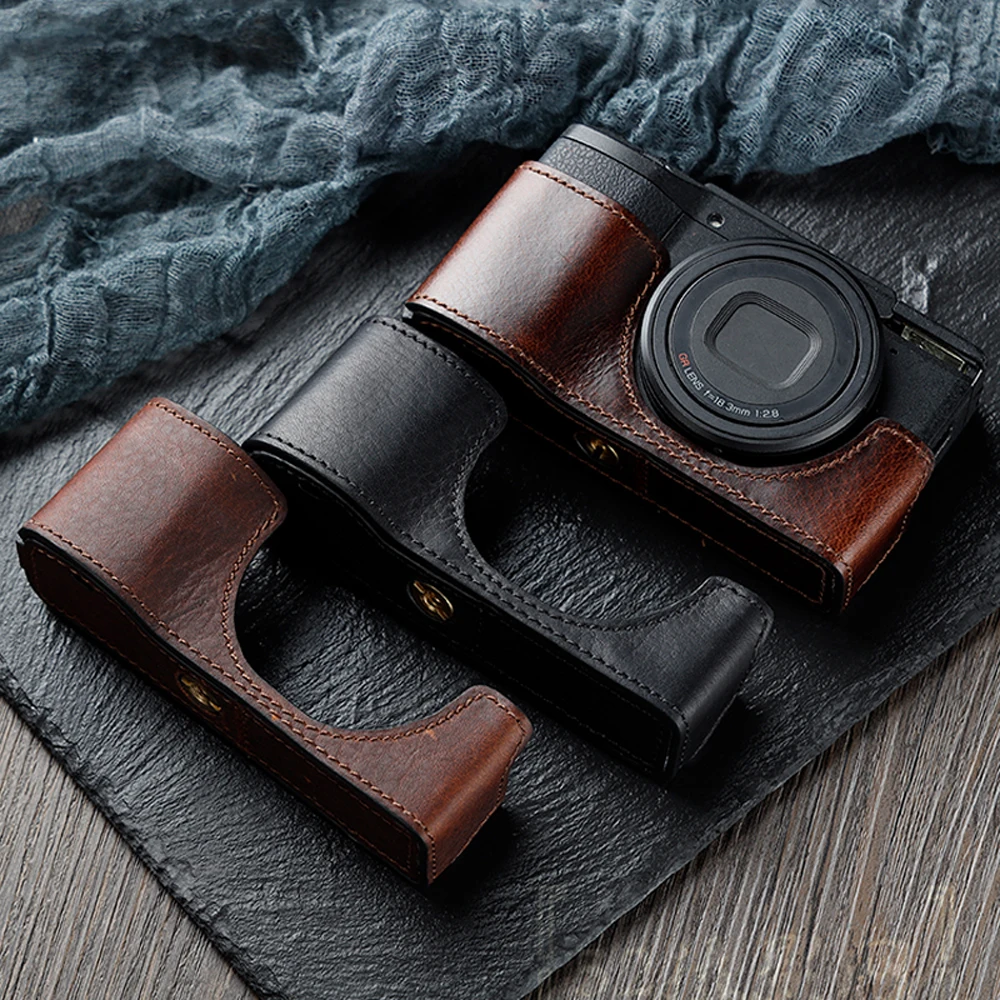 Dla Ricoh GR II GRII GRIII GRIIIX GR2 GR3 GR3X Open Battery model Ricoh GR II Case Genuine Leather Camera Bag Half Boay