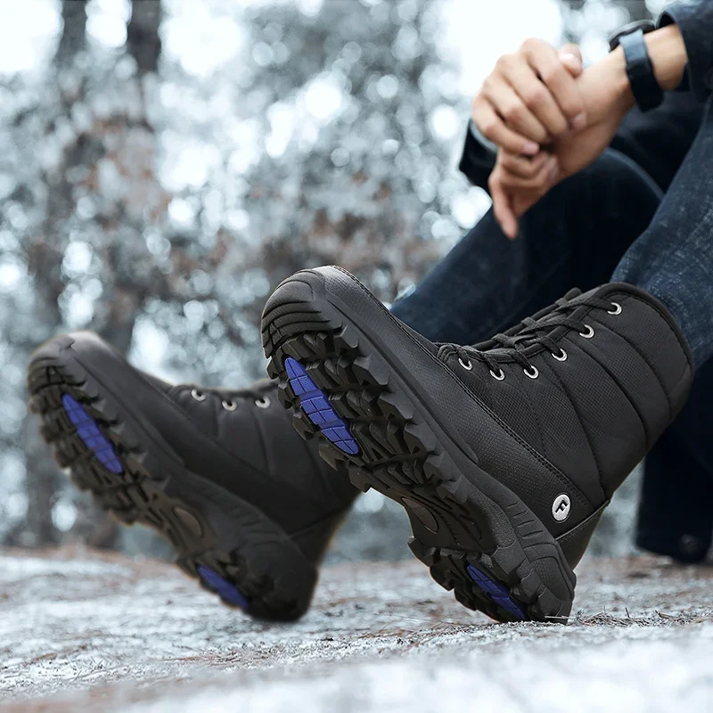 Botas de nieve para hombre, zapatos de felpa gruesa, impermeables, antideslizantes, mantienen el calor, talla grande 46, para exteriores, invierno, novedad