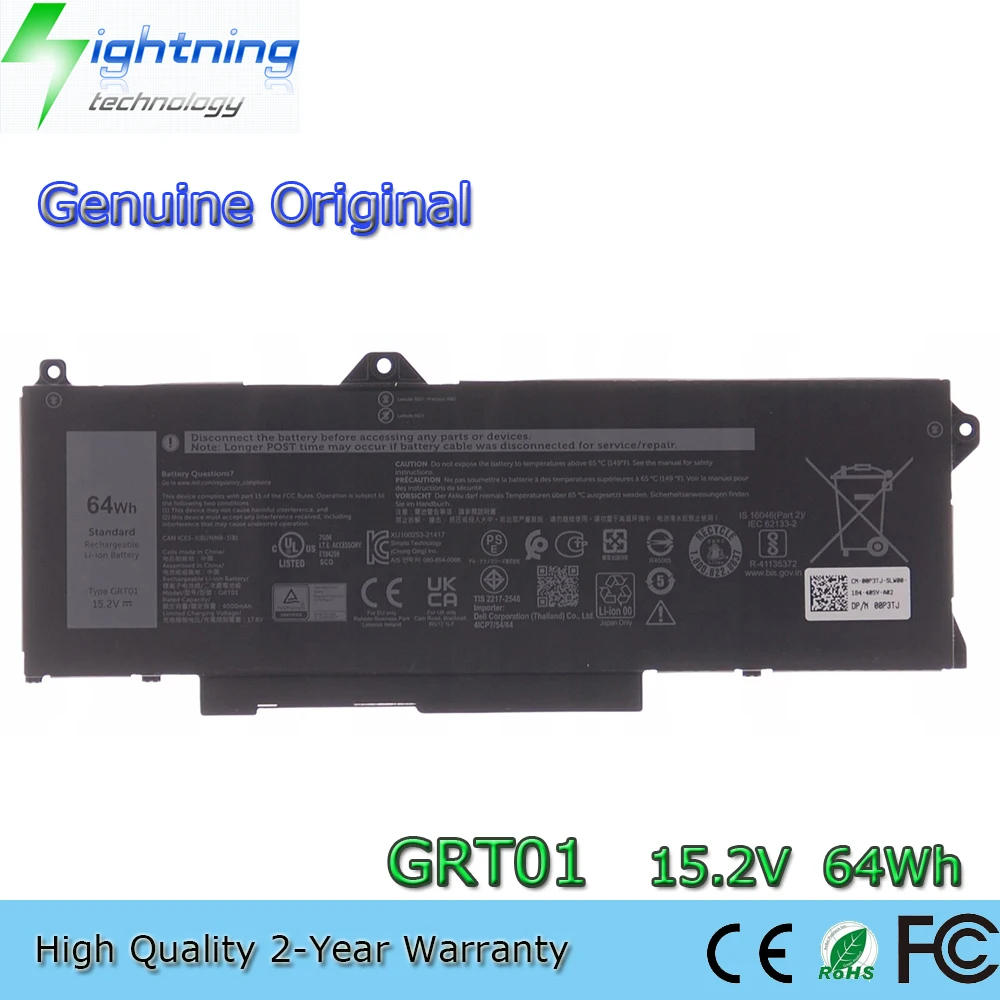 

New Genuine Original GRT01 15.2V 64Wh Laptop Battery for Dell Latidude 5421 5431 5521 5531 Precision 3561 3571 3470 41CP7/54/64