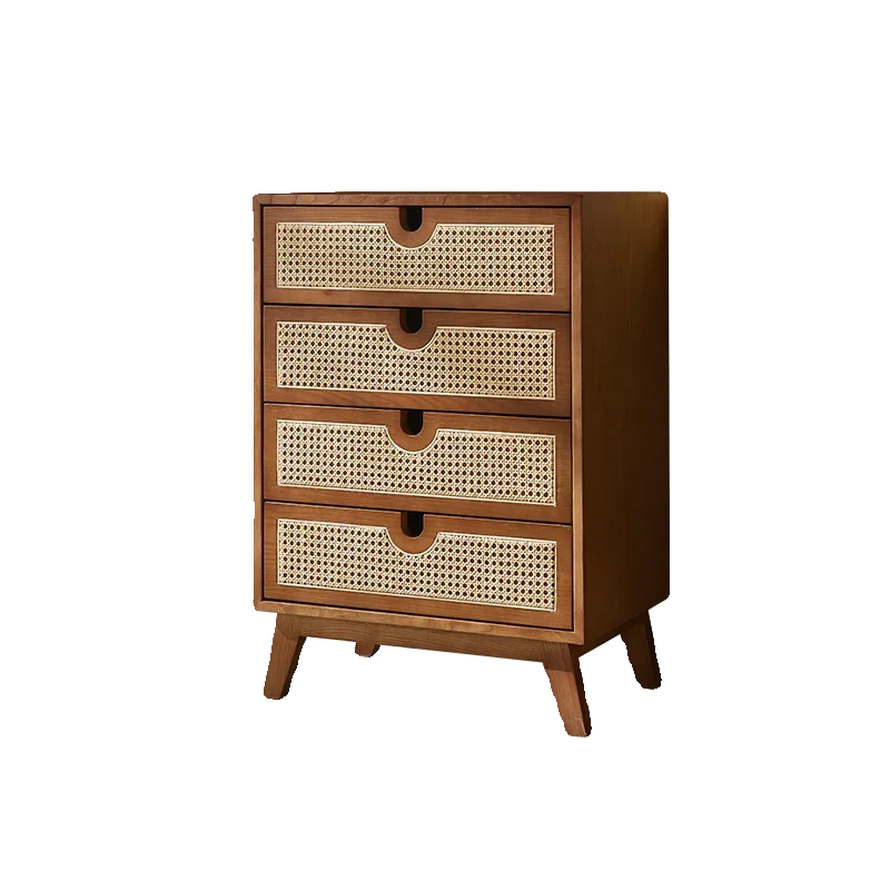 Nordic solid wood rattan four chest cabinet simple modern living room drawer locker bed and breakfast bedroom storage cabinet