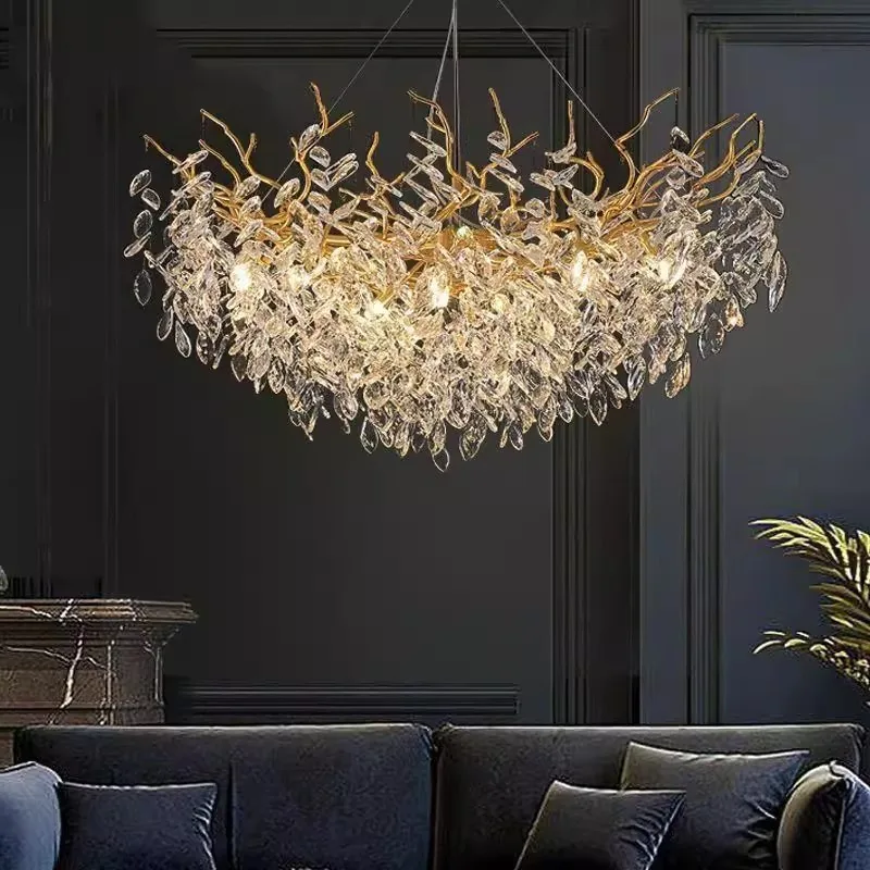 

Restaurant chandeliers long-shaped dining room round branches simple and atmospheric French luxury villa luxury living room crys