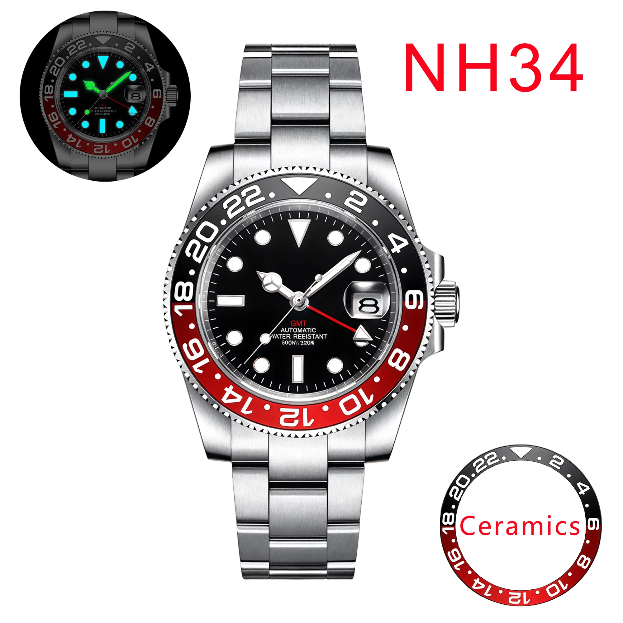 تصميم CORGEUT-Reloj de pulsera mecánico Personado para Hombre GMT NH34 luminoso Movement concristal de zafiro 40 مللي متر 10bar