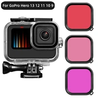 Para GoPro Hero 13 12 11 10 9 funda impermeable negra cubierta protectora de carcasa subacuática de buceo con filtro rojo púrpura rosa