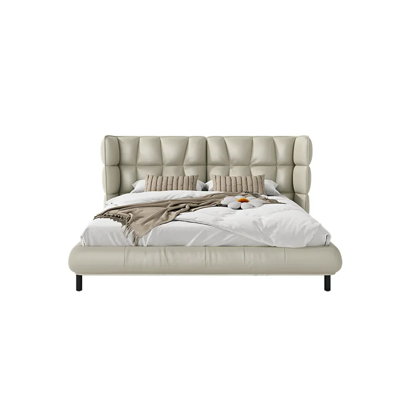 

Italian modern minimalist fabric double bed 1.8 meters light luxury leather muscle bed