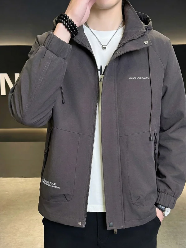 

Мужская весенняя куртка с капюшоном и принтом, повседневная, свободного кроя, на молнии, ветрозащитная, с длинными рукавами, из полиэстера, модная, весенняя коллекция