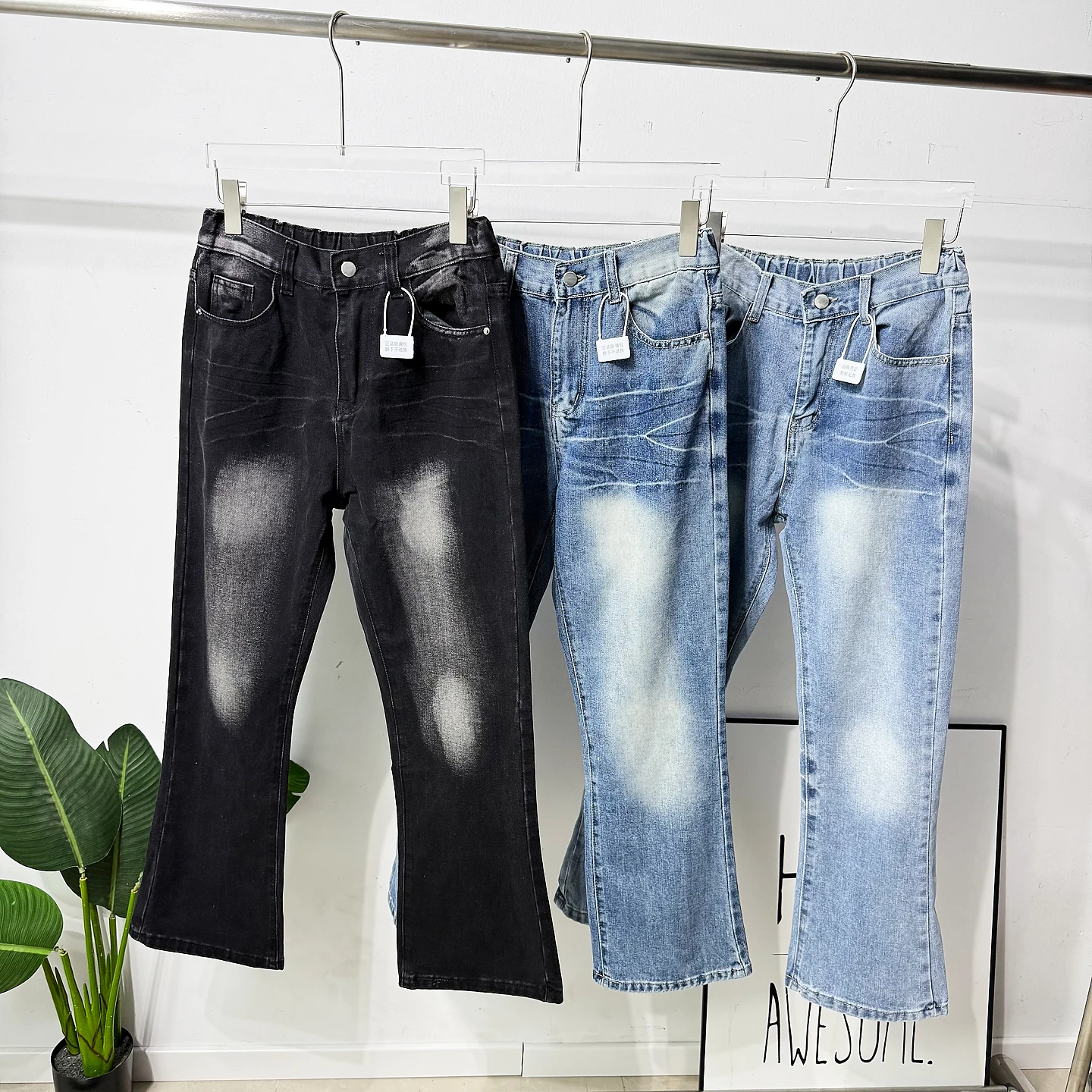 

Retro Waed Heavyweight Men's Straight Leg Pure Color Slimming Jeans Spring Faionable Casual Straight Cut Denim Trousers