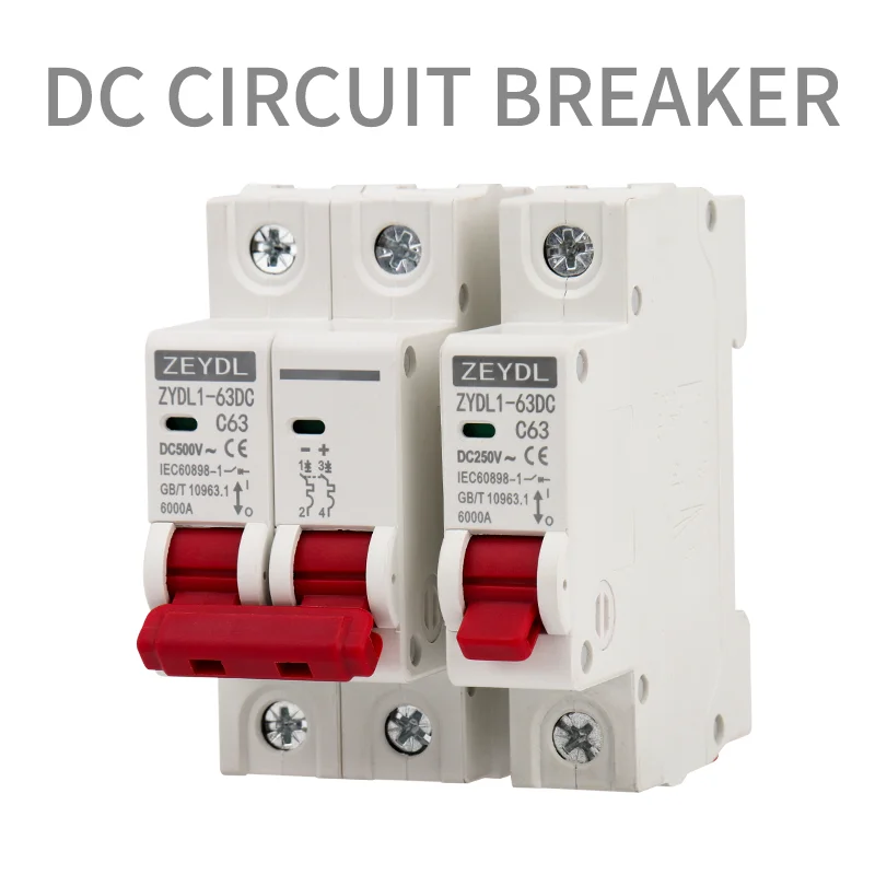 DC250V~500V PV MCB 2P Solar Circuit Breaker, 6A-63A DC Mini Isolator for Photovoltaic System Overload Protection