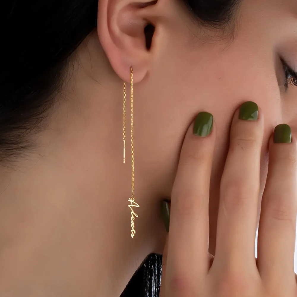 اسم مخصص سلسلة طويلة عراف أقراط للنساء الفتيات شخصية اسم استرخى انخفاض القرط مجوهرات من صلب لا يصدأ هدية #2