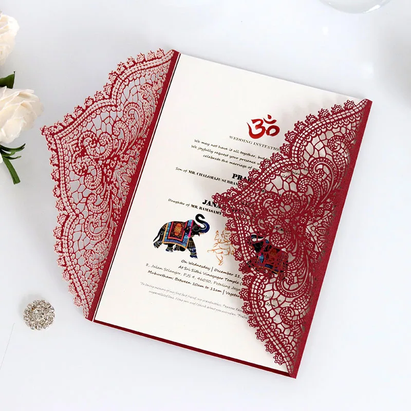 50Pcs Laser Cut Wedding Invitations Card Lace Flower European Pocket Greeting Card Envelopes Birthday Mariage Party Decoration