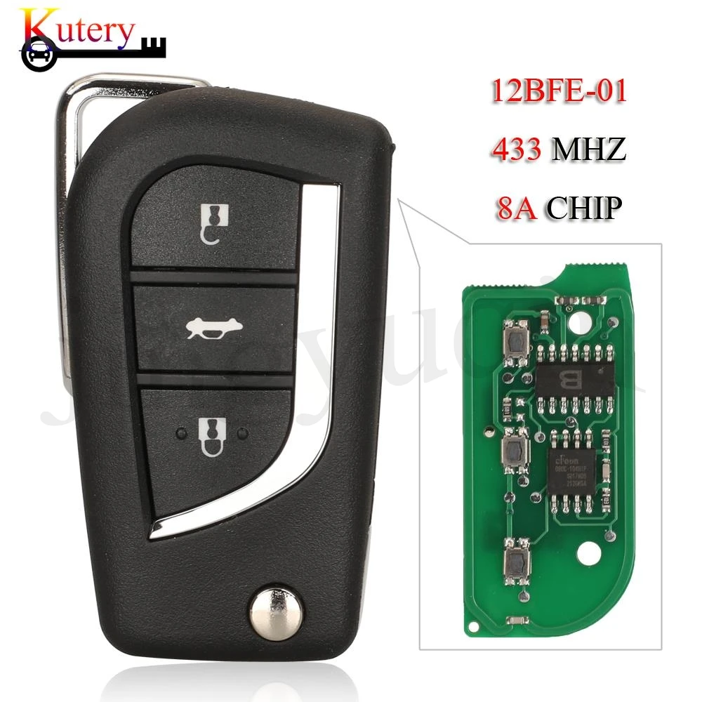 

jingyuqin 5PCS/Lot 12BFE-01 Remote Smart Car Key For Toyota Auris Camry Yaris RAV4 2015-2018 433Mhz 8A Chip 3Buttons TOY40 Blade