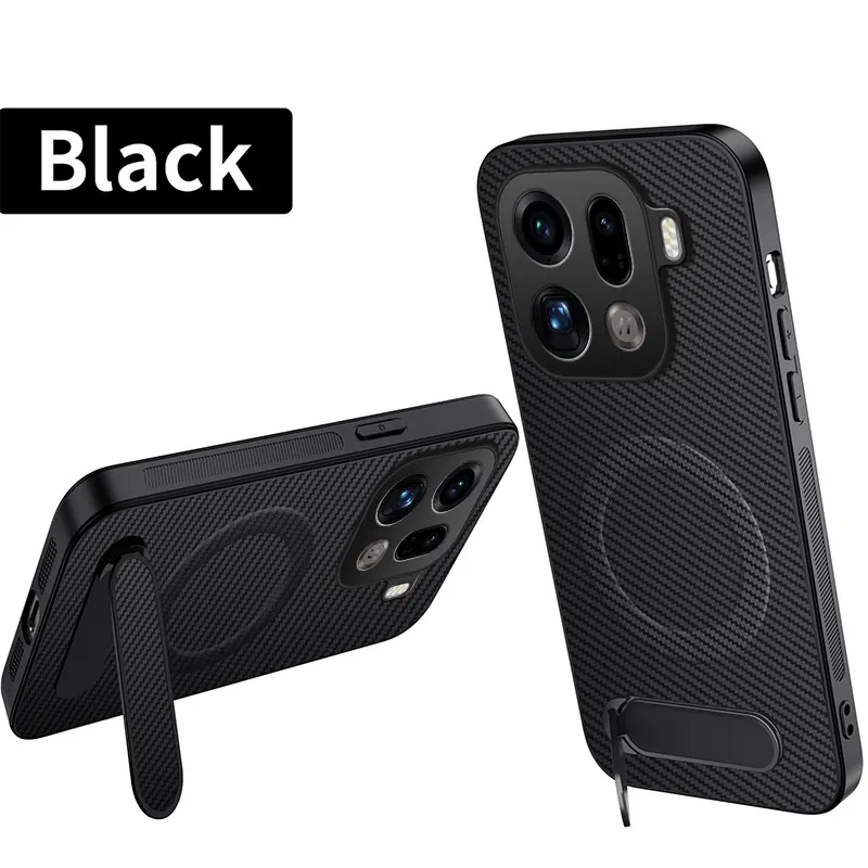 Für OPPO Find X9 Ultra X8 Pro Stand Carbonfaser Handyhülle für OPPO Find X9Pro X8Pro Stoßfeste Halterung Leder Magnetische Abdeckung