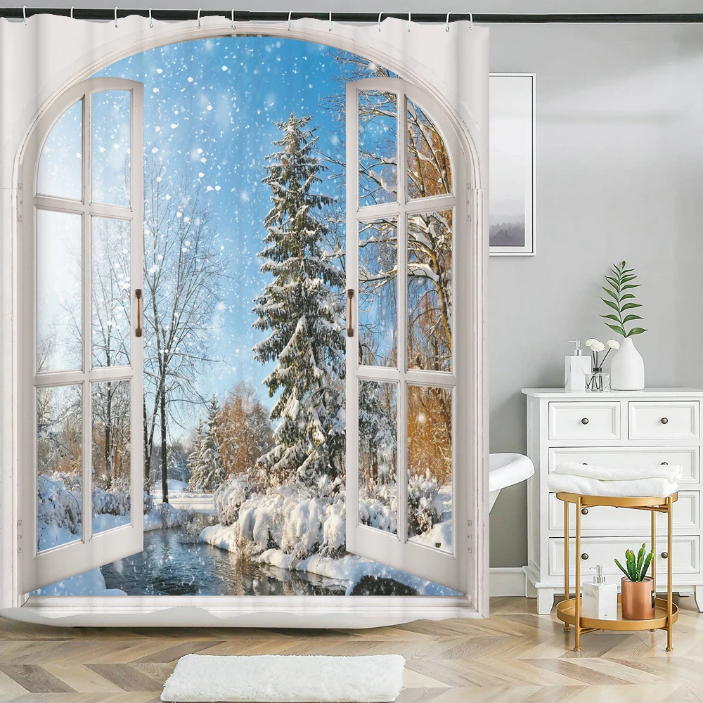 All kinds of 3D Forest landscape windows shower curtain home decoration curtains with hook  polyester waterproof curtain 240*180