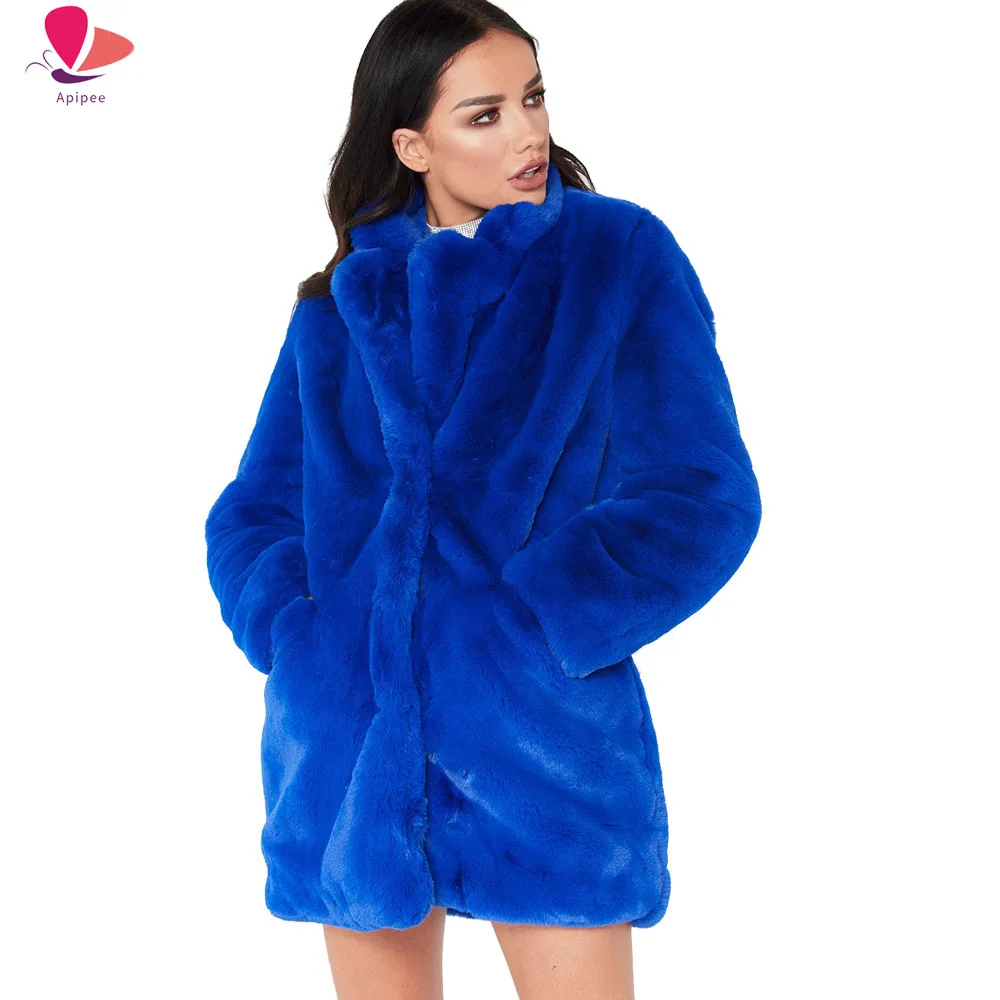 

2024 New Women Winter Long Fur Coats Women Loose Brested Lapel Thick Warm Flocking Wool Faux Fur Jackets