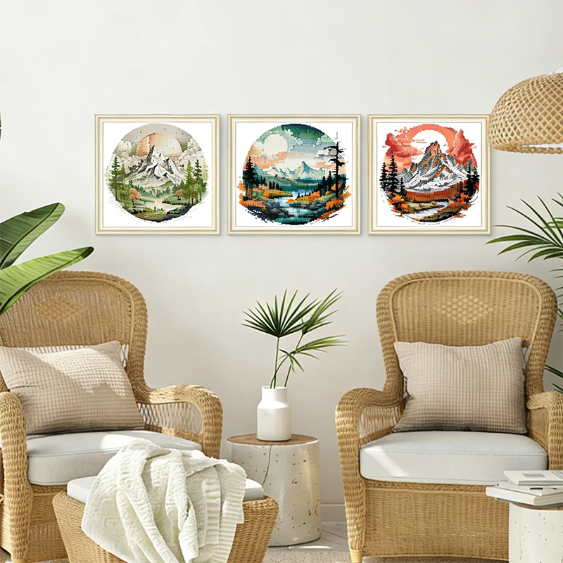 

Joy Sunday Cross Stitch Kit 3pcs Scenery Pattern Aida 16/14/11CT DMC Threads DIY Hand Embroidery Kit Art Crafts Snow Mountain