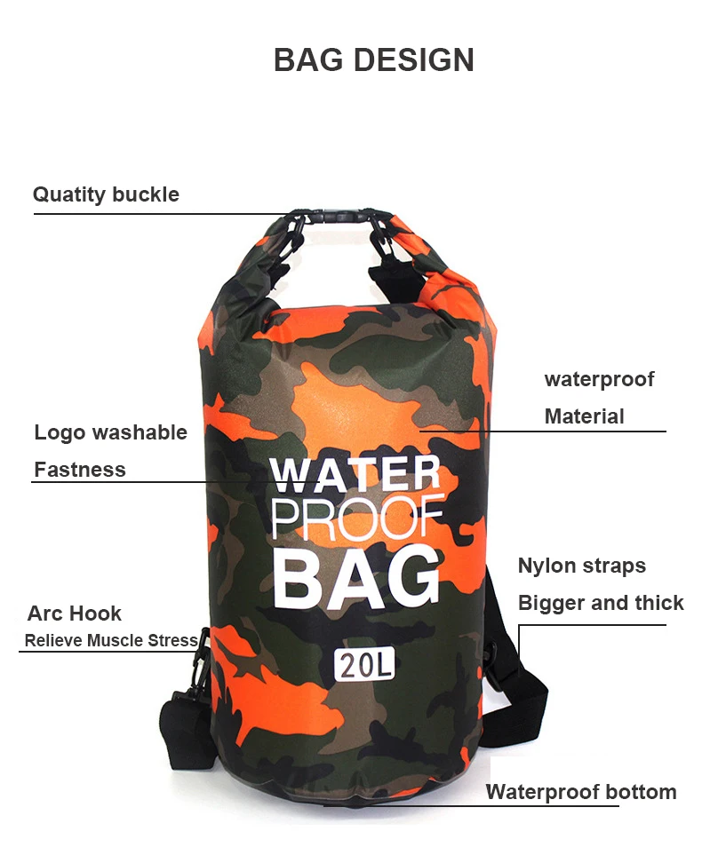 Mochila De Viagem Impermeável Personalizada, Saco Seco, Camping Saco, Novo Design