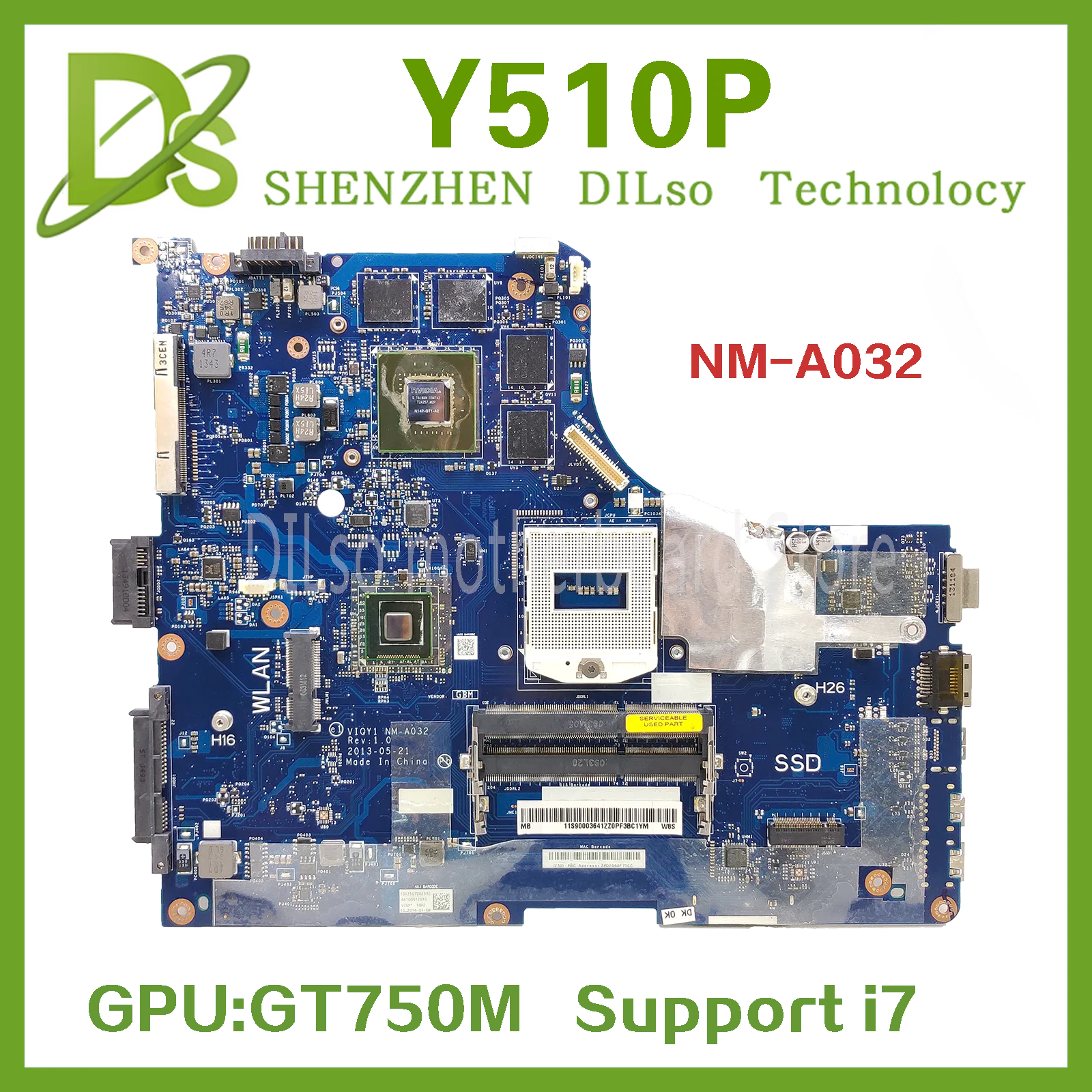 

KEFU Y510P VIQY1 NM-A032 REV: 1.0 Laptop Motherboard For Lenovo Y510P NM-A032 Mainboard Teste GT750M 2GB Graphics Support I7 CPU