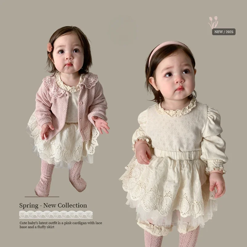 

Children's Clothing Girl Set 2025 Spring New Style Children's Top Knitted Cardigan Bag Fart Skirt Baby Clothes