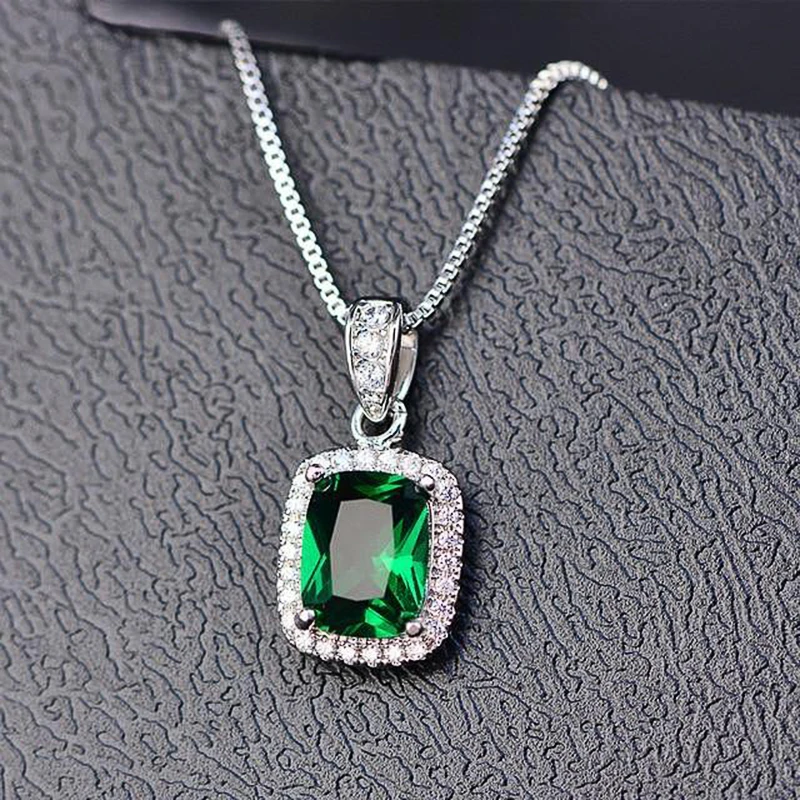 Huitan Geometric Cubic Zirconia Pendant Necklace for Women Luxury Temperament Female Wedding Trend Neck Accessory Party Jewelry