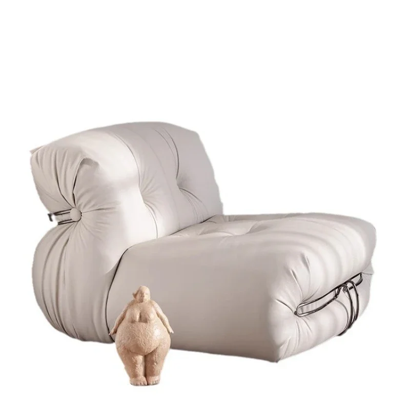 

Fabric single three-person steel tooth leather art sofa, wabi sandy wind designer modern living room sofa