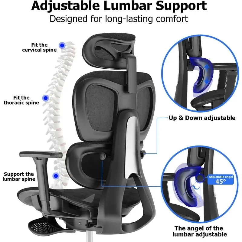 Ergonomischer Bürostuhl aus Mesh mit verstellbaren Armlehnen, Computers tuhl mit hoher Rückenlehne