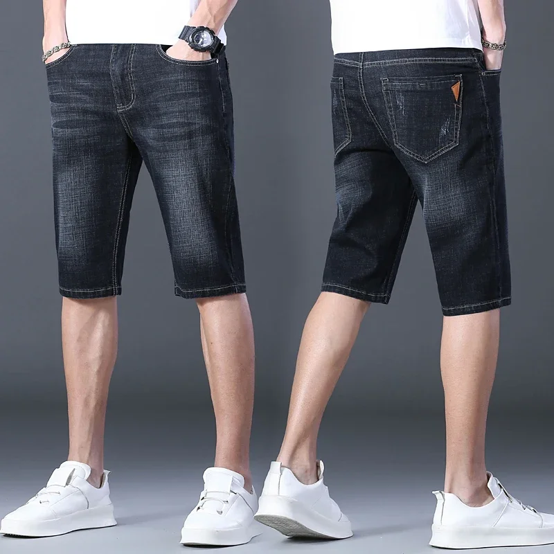 

2025 New Thin Denim Short Pants Men's Slim Fit Short Jeans Summer Thin Five-Quarter Pure Color Straight Leg Casual Horse Pants