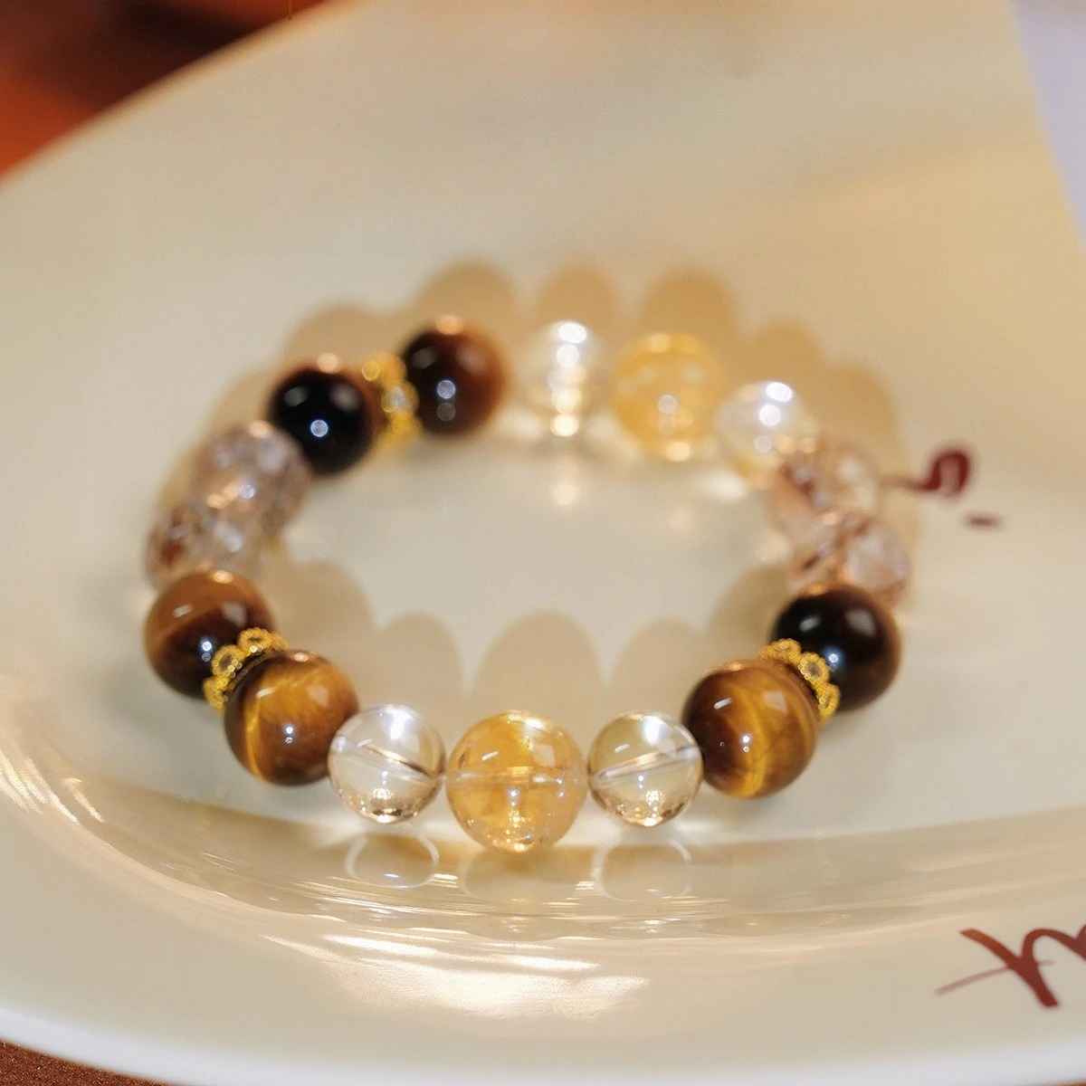 

Large Particle Natural Yellow Tiger Eye, Asai Citrine, Black Gold Super Women's Bracelet Original Design