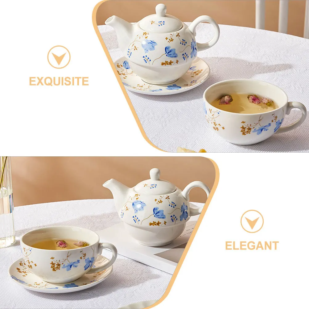 

1Set Ceramic Tea Set Retro Design Anti-Scalding Teapot for Loose Leaf Flowering Tea Portable Kit for Home Travel Gift