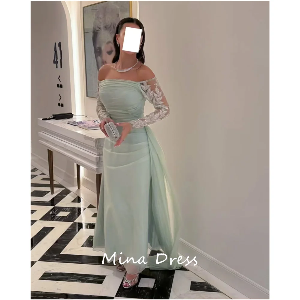 

Вечернее платье Mina на заказ на одно плечо, изысканное 3D цветочное кружево с длинными рукавами, бальное платье русалки с открытой спиной