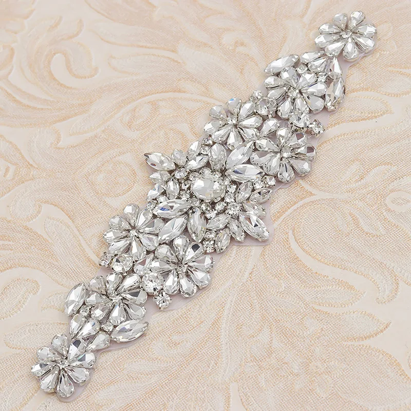 

Hand-Sewn Rhinestone-Embellished Bridal Waist Cincher for Wedding Dresses & Evening Gowns, Crystal Applique Garment Accessories