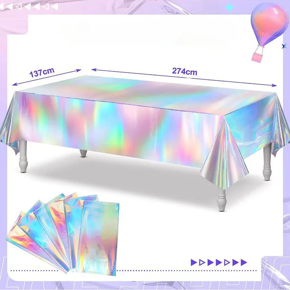 

5PCS Laser Rainbow Tablecloth Iridescent Table Cloths Disposable Aluminum Tablecloth Birthday Party Decorations Wedding Supplies