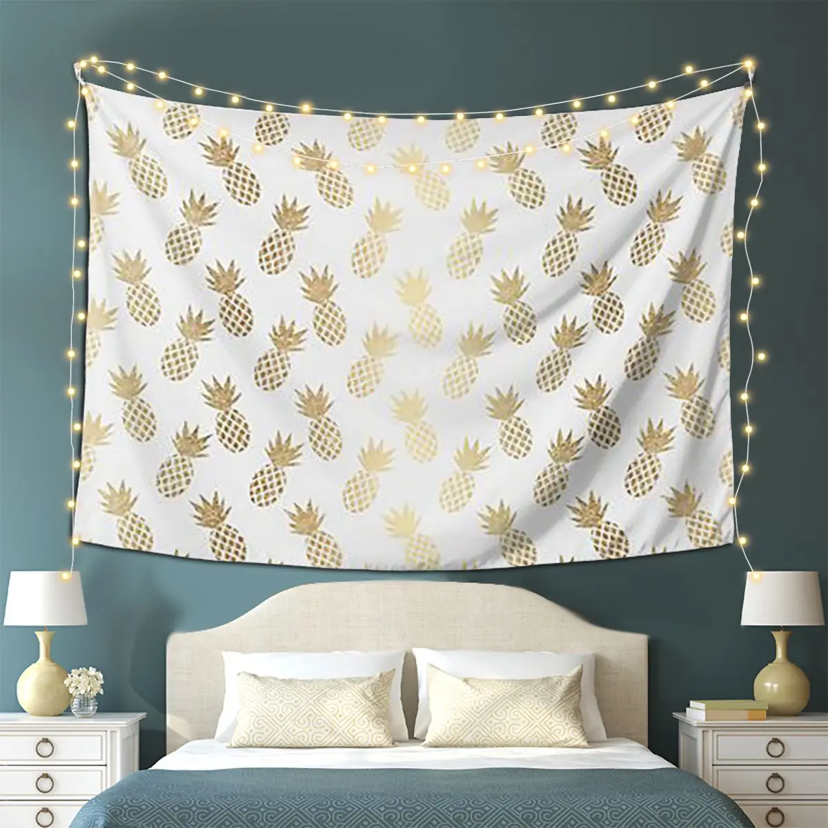 Gold Pineapple Pattern Tapestry Wall Hanging Aesthetic Home Decoration Tapestries for Dorm Room
