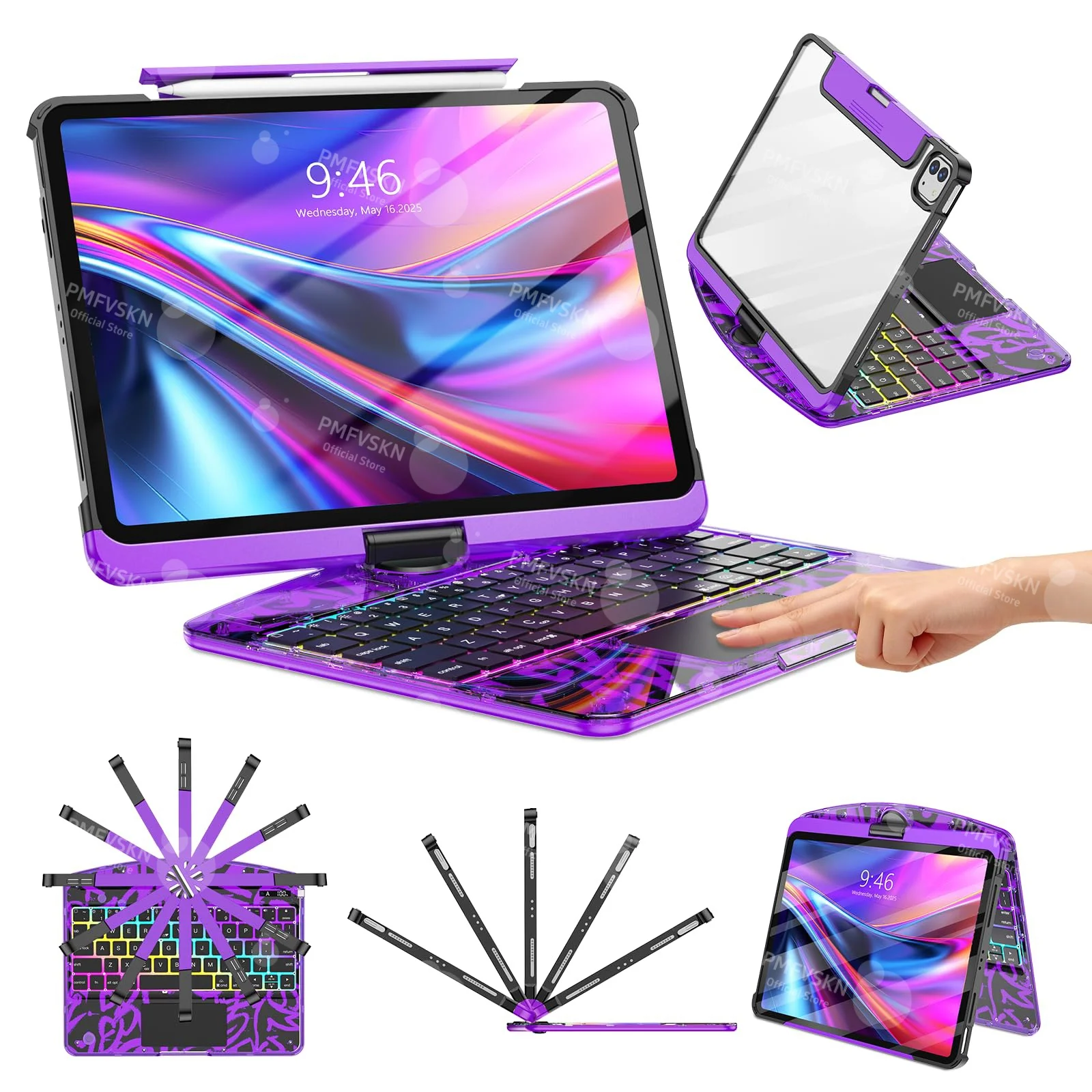 Verlichte Magic Keyboard hoes voor iPad Air 11 13 M2 M3 Air 5e 4e generatie, iPad 11e A16 10e 2022 Pro 11 12.9 2018-2022 Pro 13 M4 M5