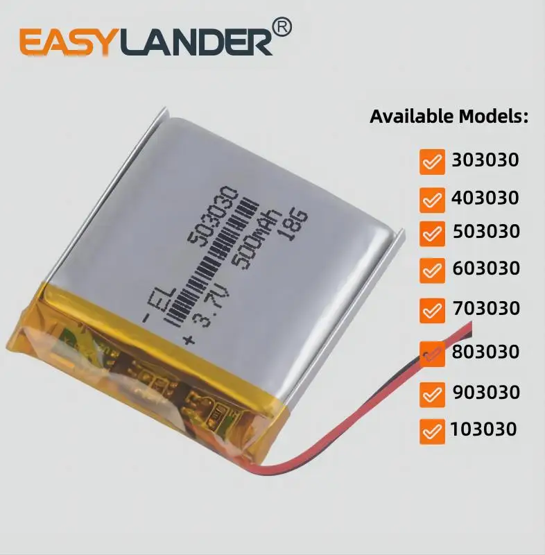 503030   3.7V 500mAh 303030 403030 603030 703030 803030 903030 103030   แบตเตอรี่ลิเธียมลิเธียมไอออนโพลีเมอร์แบบชาร์จไฟได้แบตเตอรี่ Lipo
